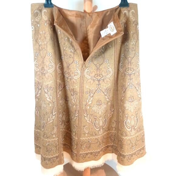 TALBOTS WOOL BLEND GOLD BROWN PAISLEY MOROCCAN INDIAN STYLE SKIRT WMS 12 - Picture 2 of 9